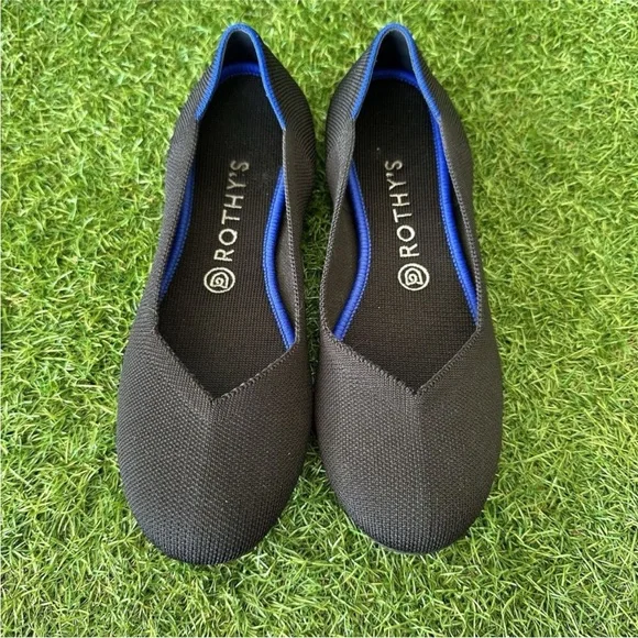 Rothys Ballet Flats Womens Size 9 The Flat Round Toe Women Black Knit Slip On - Picture 2 of 7